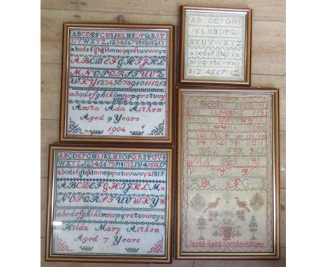 Four tapestry samplers, two being&nbsp;19th century&nbsp;