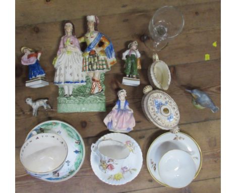 A collection of mixed ceramics, to include a Staffordshire flat back figure, a pair of Sitzendorf figures, a Royal Worcester 