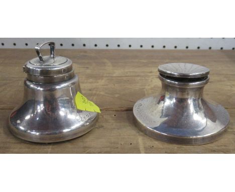 Two silver capstan inkwells, together with other silver and metalware