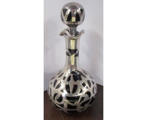 A silver overlaid glass scent bottle, height 6ins