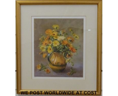 Anne Cotterill signed limited edition print of flowers (1/100, 33 x 28cm), together with two further prints
