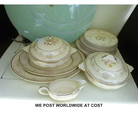 A Clarice Cliff for Wilkinson Pottery part dinner service, some sets of six, two tureens, serving plates and some retro 1960s