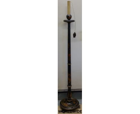 A Chinese lacquer standard lamp, brass trivet and warming pan
