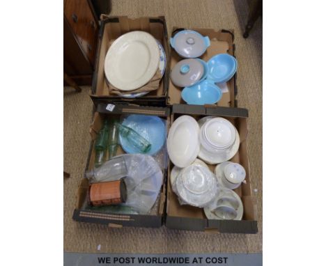 A collection of Poole pottery tableware including bowls, lidded serving bowl,  hors d'oeuvres dish etc, together with Wedgwoo