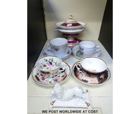 A Yates tureen, cover and stand, two Alcock "Melting Snow Border" cups and saucers, a Chamberlain cup and saucer, a Machin cu
