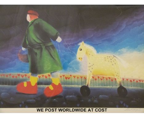 Mackenzie Thorpe signed limited edition (105/170) print "Walking the Horse" (44 x 60cm)