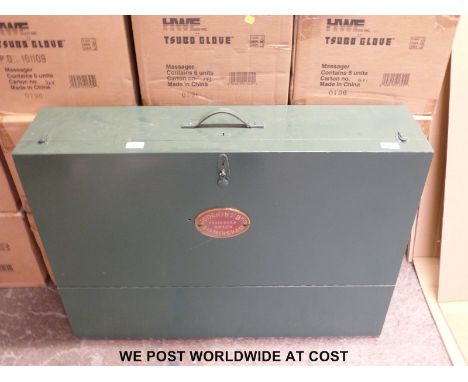 A carpenters fitted wooden toolbox with Hodgkins Bros, Engineers Birmingham brass plaque. (91 x 67 x 22cm)