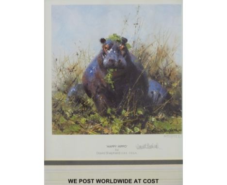 David Shepherd: Seven signed limited edition prints, the first "Happy Hippo" (1259/1500), the remainder unnamed and from limi