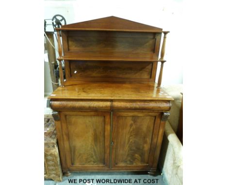 A Victorian mahogany sideboard comprising two cupboards with drawer above and shelf over (W105  x D48 x H164cm)