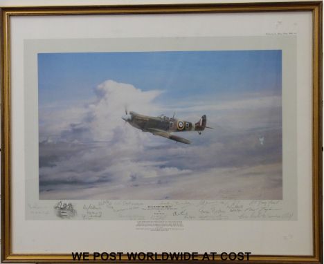 Robert Taylor signed print 'Reach For the Skies' with multiple signatures including Lady Bader