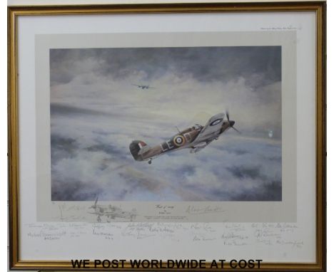 Robert Taylor signed limited edition (45/50) print with pencil vignette of a Lancaster to lower margin and multiple veterans'