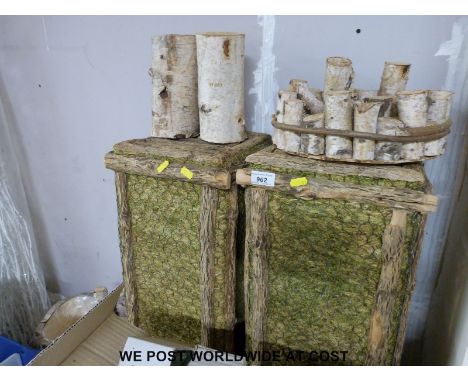 A pair of rustic woodland style stands (height 96cm) and a quantity if similar night light holders