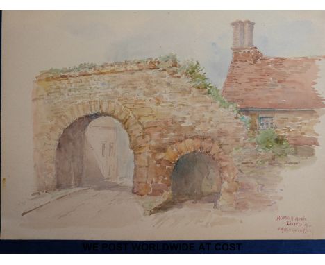 James Allen Shuffrey BWS (1859-1939): Three signed Lincoln watercolours on board and paper - The Glory Ole, City Gate entranc