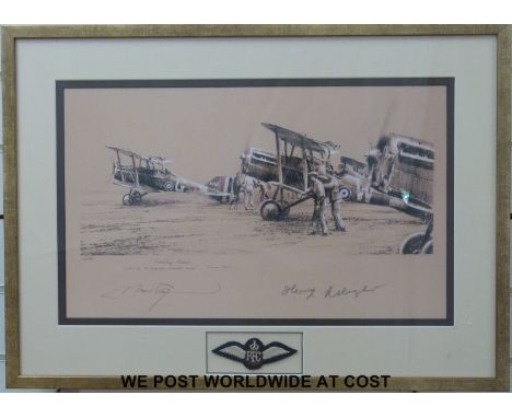Robert Taylor signed limited edition print (16/50) "Noonday Patrol" biplanes of 56 Squadron scramble away, France 1917, with 