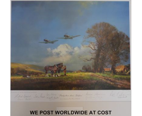 Three limited edition military aviation prints comprising Gerald Coulson 'First Light' (35/500) of 92 Squadron leaving Biggin