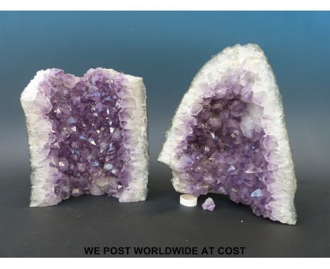 Two amethyst quartz geodes (largest 28cm tall, 20cm wide)