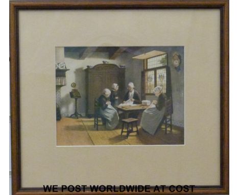 Lionel Edwards print 'North Cotswold Hunt', together with two other prints depicting continental domestic life ( approximatel