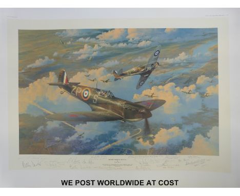 Robert Taylor signed limited edition print 'Height of the Battle' (43/350), signed by Tom Walton-Morgan, John Milne, Ken Will