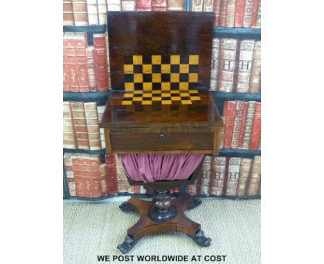 A Victorian rosewood fold over games table with a chess board top (H72 x W48 x D36cm) 