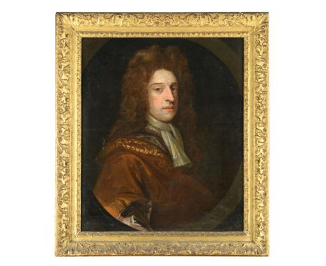 Circle of Sir Godfrey Kneller, Bt. (British, 1646–1723) Portrait of a gentleman, head and shoulders, in a brown and gold cloa