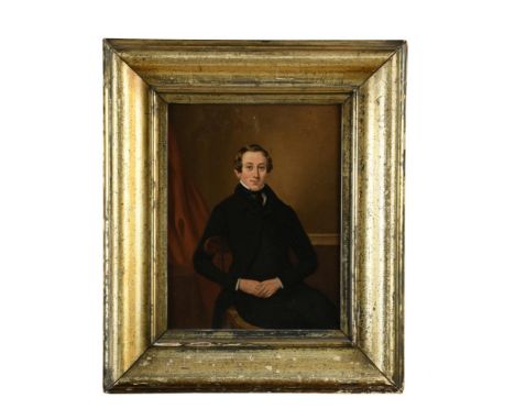 Edmund Ward Gill (British, 1794-1868) Portrait of a gentleman, head and shoulders, in a black jacket and black stock, seated,