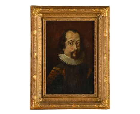 English School, 17th Century  Portrait of Francis Bacon, head and shoulders, in doublet and ruff oil on panel 25 x 17cm (10 x
