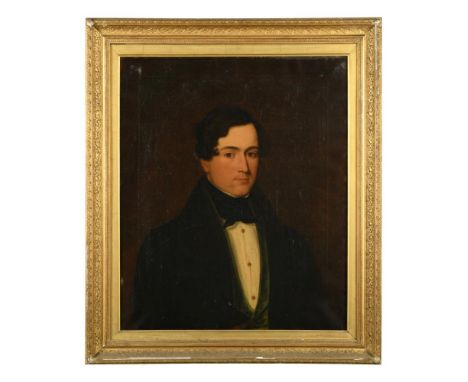 English School, 19th Century  Portrait of a gentleman, head and shoulders, in black coat and black stock oil on canvas 75 x 6
