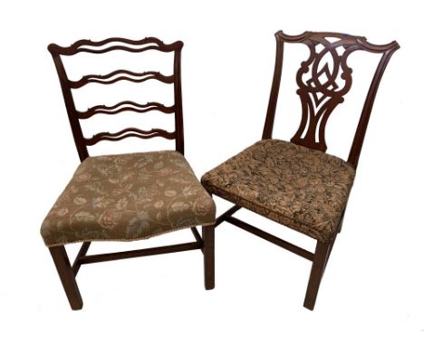 A George III mahogany ladder back dining chair, 94cm (37in) high and another dining chair with a carved splat back, 96cm (38i