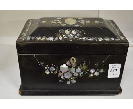 A Victorian papier mache two division tea caddy.