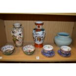 Satsuma vase, a Kutani vase, Celadon bowl and other Chinese porcelain.