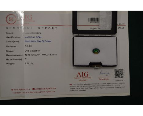 An oval cabochon opal with certificate.
