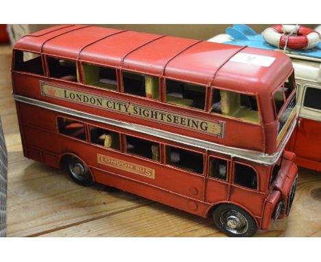Tin plate model of a double decker bus.