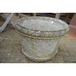A large pair of reconstituted stone planters (both with cracks).