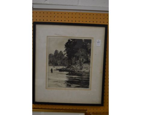 Norman Wilkinson, an angler and his ghillie, etching, signed in pencil.