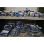 A quantity of blue and white china.