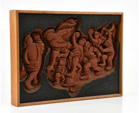 † DAVID GILBERT (1928-2016); polyurethane foam (red ochre and charcoal), 'Bacchus and Ariadne (after Titian)' maquette, in pi