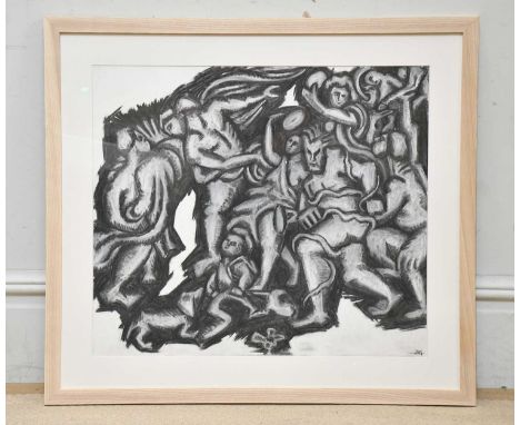† DAVID GILBERT (1928-2016); charcoal and chalk, 'Bacchus and Ariadne (after Titian)', signed lower right, 53 x 62cm, framed 