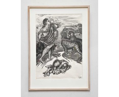 † DAVID GILBERT (1928-2016); charcoal and chalk, 'Bacchus and Ariadne (after Titian)', signed lower right, 68cm x 48cm, frame