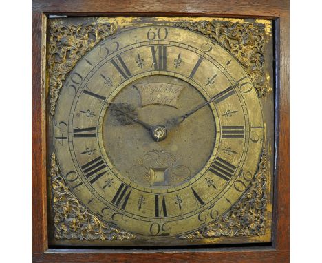 18th Century 30 hour oak longcase clock marked Joseph Vale of Bristol, the hood with flat top and moulded cornice above squar