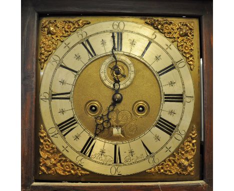 18th Century walnut cased 8 day longcase clock marked John Culliford, Bristol, having flat hood with projecting cornice above