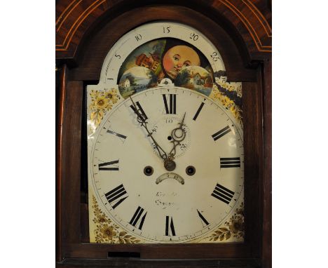 19th Century Welsh mahogany 8 day longcase clock Kerr & Co, Swansea, having arched hood above arch aperture, flanked by spira