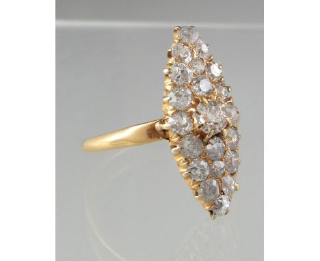 A Navette shaped diamond cluster ring, Ring size P&amp;1/2. Approx weight 5.3 grams. (B.P. 21% + VAT)&nbsp;18ct gold