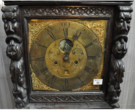 18th Century 8 day two train longcase clock, the brass face marked 'Benjamin Barlow of Oldham born 1736', within a heavily ca