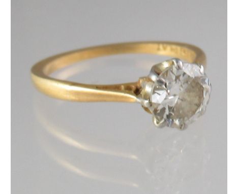 18ct gold diamond solitaire ring.  Ring size K&amp;1/2 Estimated diamond weight 0.75cts. 