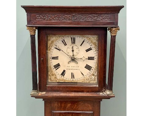 CIRCA 1830 OAK LONGCASE CLOCK by G E Bailey, Summerhill, having a painted dial with Roman numerals, subsidiary seconds dial a
