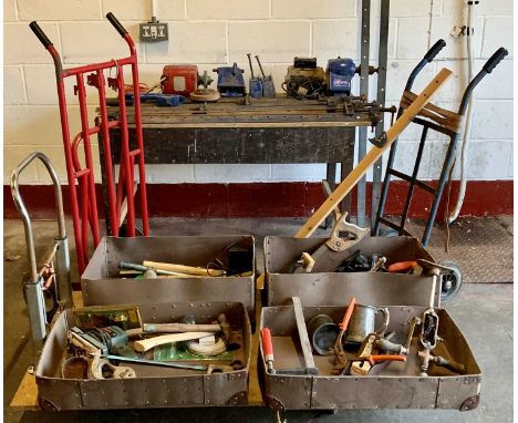 TOOLS &amp; BENCH to include Record Power DML/24 wood lathe, vintage grinding wheel, sash clamps, assorted trollies and hand 
