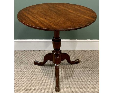 VICTORIAN MAHOGANY CIRCULAR &amp; TILT TOP TABLE on a tripod base, 72cms H, 76cms diameter