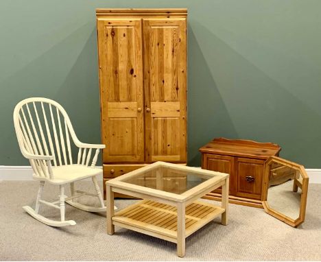 FURNITURE ASSORTMENT (5) - modern pine wardrobe with base drawer, 188cms H, 85cms W, 56cms D, painted rocking chair, 106cms H