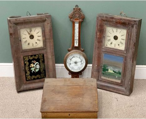 FURNISHING PARCEL (4) - two American wall clocks, 79cms H, 43cms W, 21cms D, carved banjo barometer, 87cms H, and a vintage w