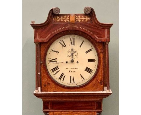CIRCA 1830 LONGCASE CLOCK - oak and mahogany, enamelled dial by J N Smith, Leek, having Roman numerals to a circular dial and